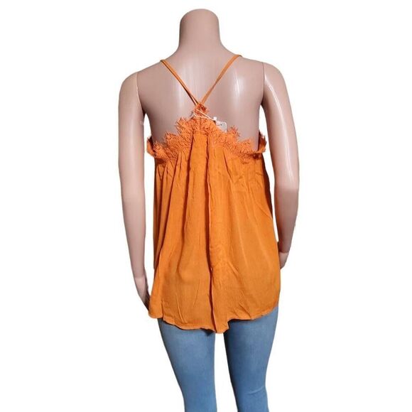 Glam sleeveless orange surplice lace detail tank top S,M,L - Picture 5 of 7